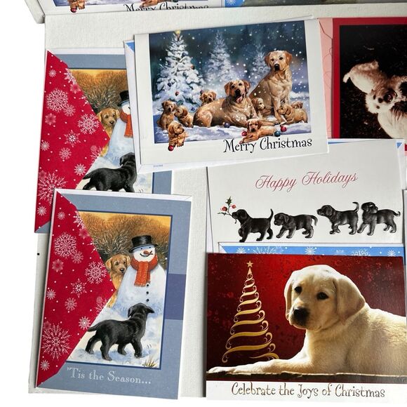 Dog Christmas Cards Lot of 9 Yellow Lab Black Lab Mixed Prints Holiday Greeting - Picture 13 of 14